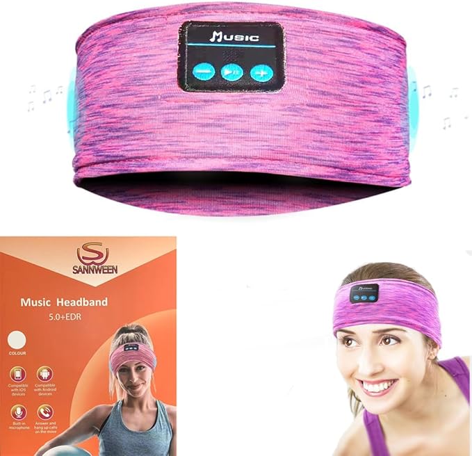 Wireless Sleep Headphones for Women - Bluetooth Headband for Side Sleepers with Adjustable Headband (Rose Red)