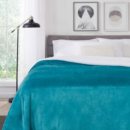 Genteele Sherpa Throw Blanket Super Soft Reversible Ultra Luxurious Plush Blanket, 60 x 80 inches, Teal/White