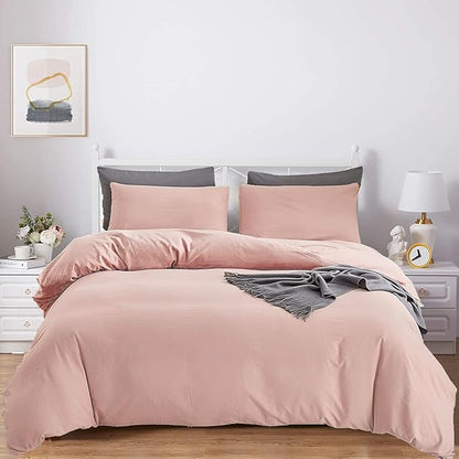 KAREVER Queen Blush Pink Cotton Comforter Set, 3 PCS Breathable Bedding with 2 Pillowcases, Fade-Resistant, Lightweight, Durable, Ideal for Gift