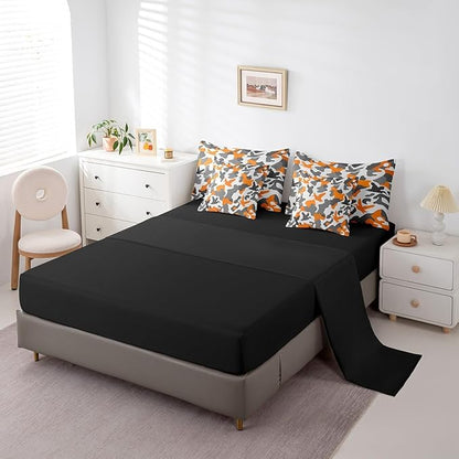 Erosebridal Duck Hunting 7 Pcs Queen Size Bed Set - Army Camouflage Hunting Bed in A Bag Sheet Set - Vintage Yellow Grey Bedroom Decor - Wild Animal Duck Rustic Comforter Set