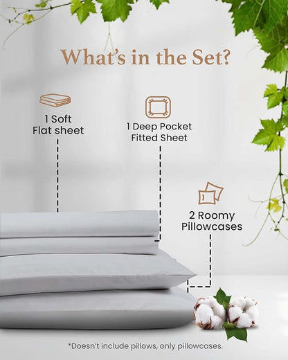 Good Sleep Bedding Luxurious 600 TC Light Gray RV King Sheets, 72 x 80, 100% Egyptian Cotton, 4 Piece Set, Ultra Soft Camping Sheets with 16" Deep Pockets