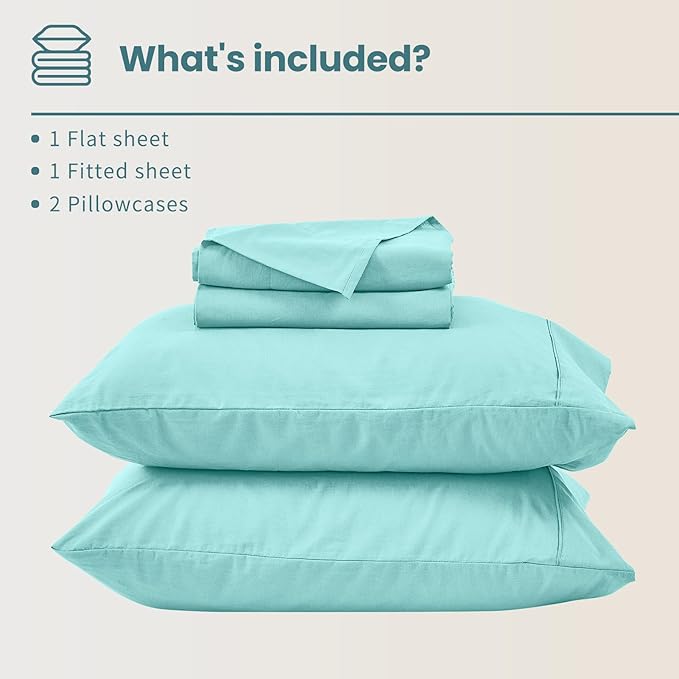 Bedlifes 100% French Linen Sheets King Size 18-24”Extra Deep Pocket 4-Piece Set Breathable & Moisture-Wicking,Soft & Durable Sheets for Thick Mattresses(Teal)