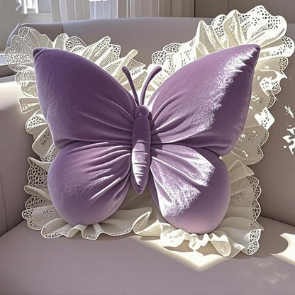 Butterfly Throw Pillow, Butterfly Shaped Decorative Pillow for Sofa Couch Bed, Plush Velvet Lumbar Support Cushion for Office Chair & Car Seat (Purple)