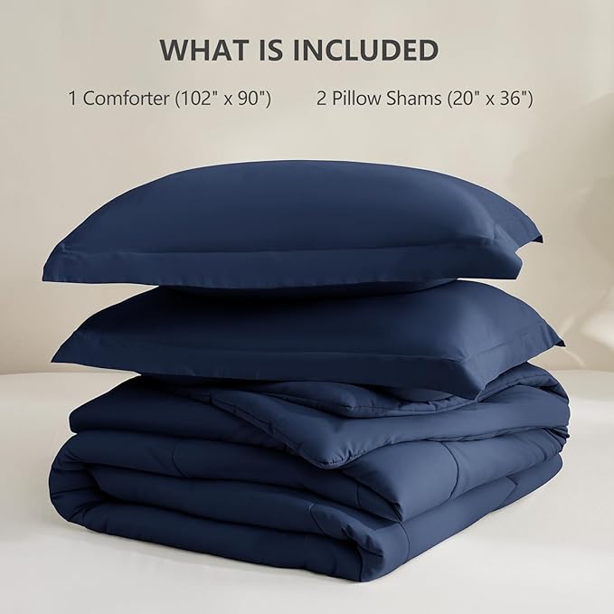 CozyLux King Comforter Set - Navy Blue Comforter King Size, 3 Pieces Box Stitched Bed Set for All Seasons, Soft Lightweight Bedding Sets with 1 Down Alternative Comforter and 2 Pillow Shams