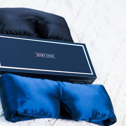 Padded Silk Sleep Mask, Total Blackout Liner Blocks Light, Lightweight, 100% Silk 22 Momme, Soft Lightweight Stuffing Feels Like a Cloud on Your Eyelids (Noble Blue)
