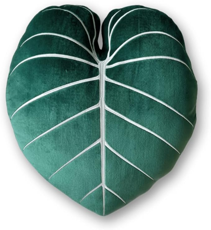 Green Philosophy Co. - Philodendron Gloriosum Leaf Pillow- Forest Green