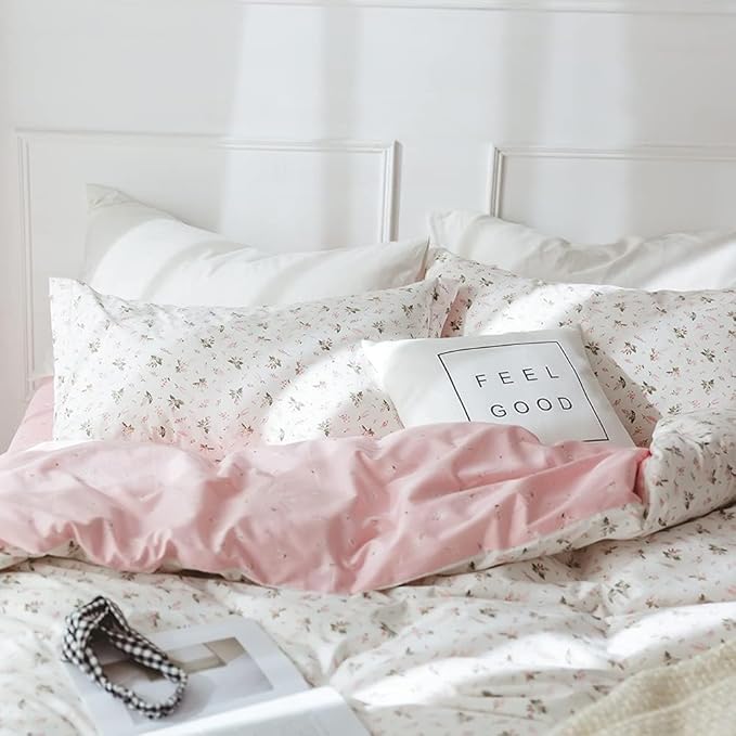 Floral Comforters Queen Size 3 Pieces Soft Cute Floral Bedding Comforter Sets Garden Style Pink Flower Print Botanical Flowers Comforter Set for All Seasons 1 Comforter and 2 Pillowcases