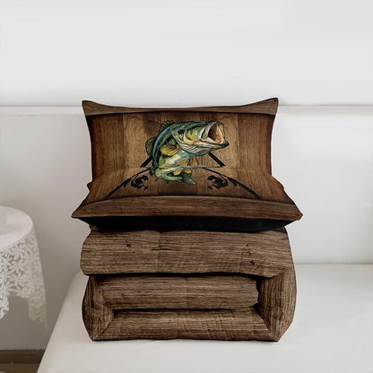 Erosebridal Camo Bass Fish Twin Bedding Set Pike Fish Fishing Comforter Set for Kids Boys Teen Men Camouflage Hunting Bed Comforter Sets,Rustic Farmhouse Quilt Duvet