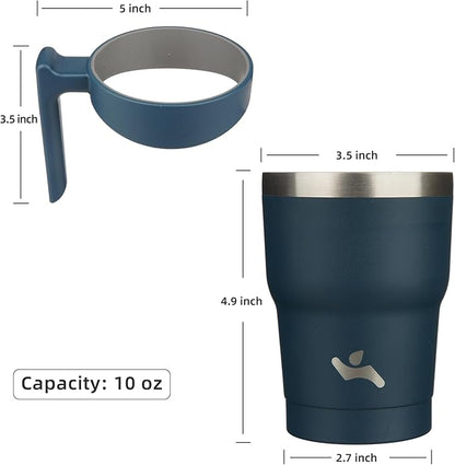 10 oz Tumbler with Handle and 2 Straw 2 Lid, Insulated Water Bottle Stainless Steel Vacuum Cup Reusable Travel Mug, Navy Blue