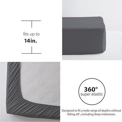 Zzlpp Queen Comforter Set 7 pieces, Dark Grey Seersucker Bed in a Bag with Comforter and Sheets, All Season Bedding Sets with 1 Comforter, 2 Pillow Shams, 2 Pillowcases, 1 Flat Sheet, 1 Fitted Sheet