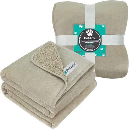 PetAmi Waterproof Dog Blanket for Small Medium Dogs, Pee Proof Pet Blanket for Couch Bed, Reversible Water Proof Blanket for Puppy Indoor Cat, Soft Dog Fleece Blankets Washable, 24x32 Taupe