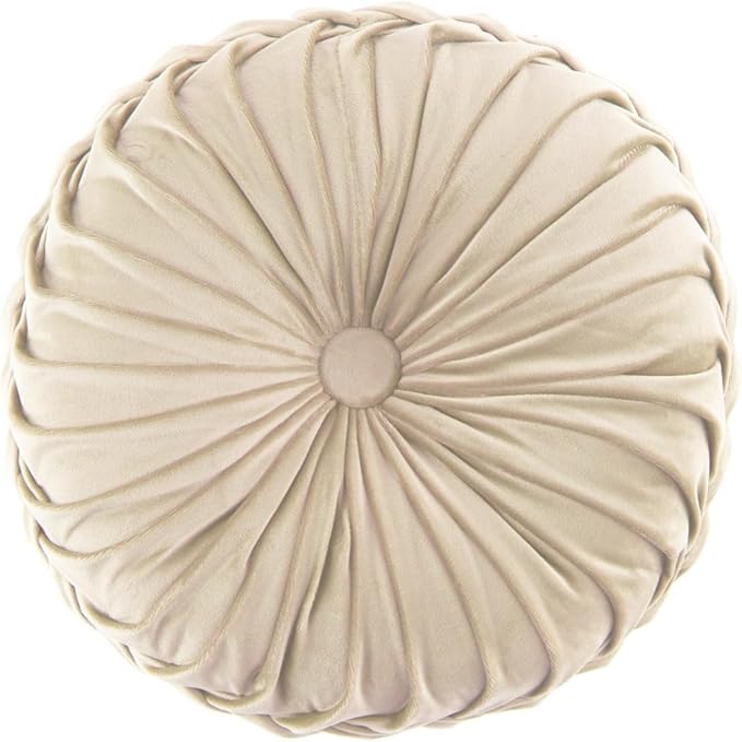 Round Throw Pillow Velvet Home Decoration Soft Pleated Pumpkin Round Floor Cushion for Couch Chair Bed Car Decorative (Beige14inch)