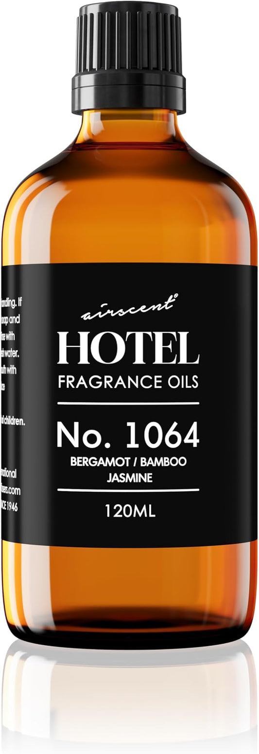 AirScent Hotel Diffuser Oil No. 1064 - Bergamot Bamboo Jasmine - Premium Fragrance Oil for Ultrasonic and Waterless Diffusers and Crafting - 120 mL, 4 fl oz Glass Dropper Bottle