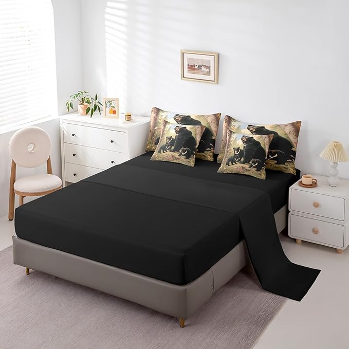 Erosebridal Bears Comforter Sets with Sheets, Rustic Wildlife Bedding Set Full for Boys Girls Natural Wild Bear 7Pcs Bed in A Bag Wooden Cabin Decor Bed Set