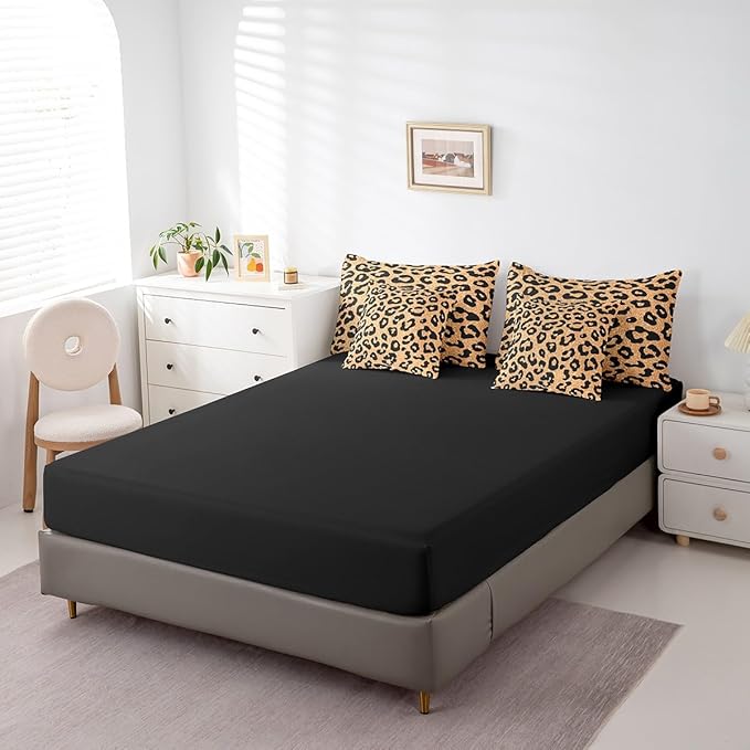 Leopard Print Twin Size Comforter Set in a Bag 7 Pieces,Cheetah Wildlife Skin Bedding Set for Kids,Yellow Black Cheetah Print(Comforter+Fitted+Flat Sheet+2 Pillowcases+2 Throw Pillow Covers)
