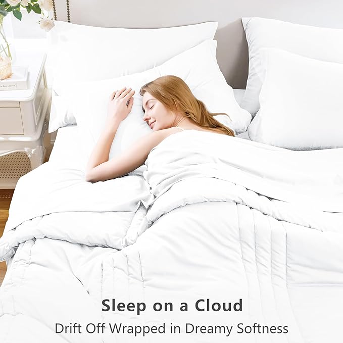 CozyLux King Comforter Set - 7 Pieces Bed in a Bag White Comforter Set with Sheets Luxury Bed Set All Seasons, Soft Bedding Set with Down Alternative Comforter, Sheets, Pillowcases & Shams