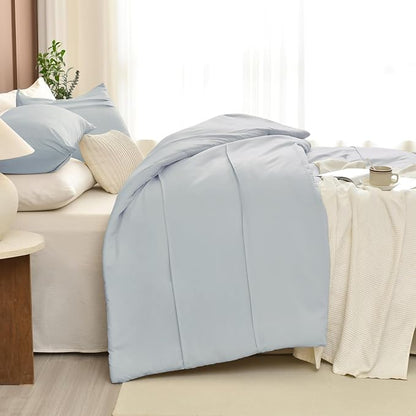 Masaca Oversized King Comforter 120x120,3 Pieces Pinch Pleated Bedding Comforter,Light Blue Rustic Boho Cal King Bed Comforter Oversized Lightweight and Soft