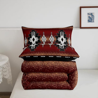 Erosebridal Rustic Western Full Bedding Set, Southwestern Aztec Comforter Set for Boys Teens Men Bedroom, Exotic American Native Quilt Vintage Bohemian Geometric Bedding Comforter Sets, Red Black