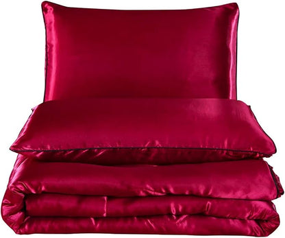 NTBED Silky Satin Comforter Set Queen (90''x90'') Luxury Soft Lightweight Sexy Microfiber Bedding Comforter with 2 Pillow Cases for Summer Spring Autumn (Red, Queen)