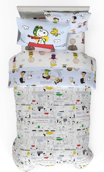 Peanuts Charlie Brown, Snoopy & Gang Bedding, 5 Piece Super Soft Cozy Reversible Comforter and Sheet Set with Sham, Twin, (100% Official Licensed Product) by Franco Collectibles