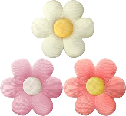 Sratte 3 Pcs Flower Pillows Flower Shaped Throw Pillows Cute Daisy Plush Pillow Decorative Floor Pillow Seat Cushion for Bedroom Home Sofa Chair Couch Decor(Vivid Colors,16")