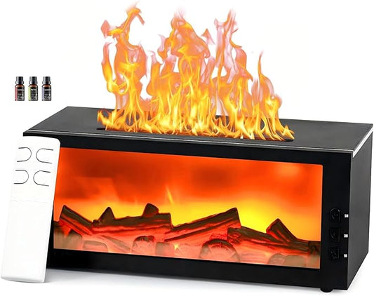Upgraded 300ml Fireplace Diffuser Essential Oill X3,7 Colorful Large Flame Fire Humidifier Changing Aroma Diffuser for Aromatherapy Yoga Room Bedroom, Room, Office, Home with Remote Timer and Auto Off