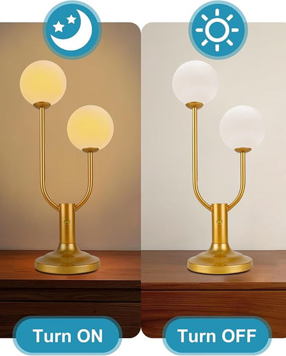 Gold Globe Table Lamp for Bedroom 2-Light Mid Century Modern Desk Lamp for Reading 3000K Warmwhite Dimmable Bedside Lamps Nightstand Lamp (G9 Bulb Included)