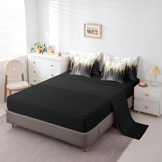 Black Grey Twin Comforter Set 7 Pieces Greyish White Painting Bedding Comforter Sets, Gradient Abstract Chic Vintage Bed in a Bag Ombre Graffiti Bedding Set, Contemporary Modern Bed Sheets Set
