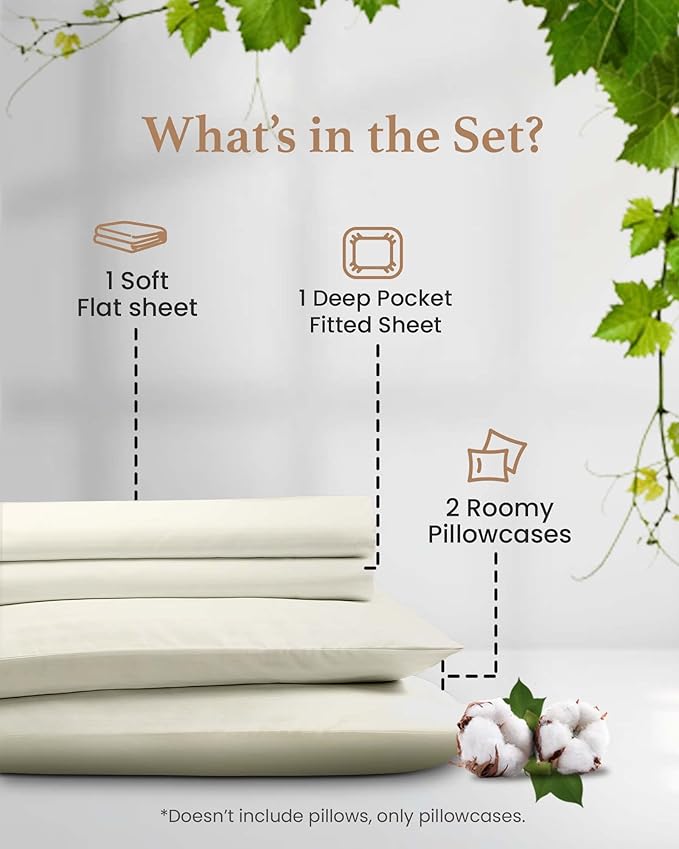 Good Sleep Bedding 600 TC Luxurious Ivory RV King Sheets 72 x 80, 100% Egyptian Cotton 4 Piece Set for RV Mattress, Ultra Soft Camping Sheets, 16" Deep Pocket, 4 Piece