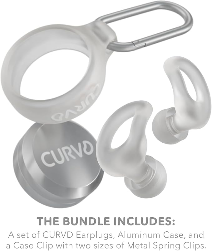 CURVD Everyday Earplugs + Case Clip Bundle, The Perfect earplug for Sleep, Travel, Noise Sensitivity/canceling + Case Clip Package Portable Waterproof Container & Silicone Sleeve for Ear Plugs(Cloud)
