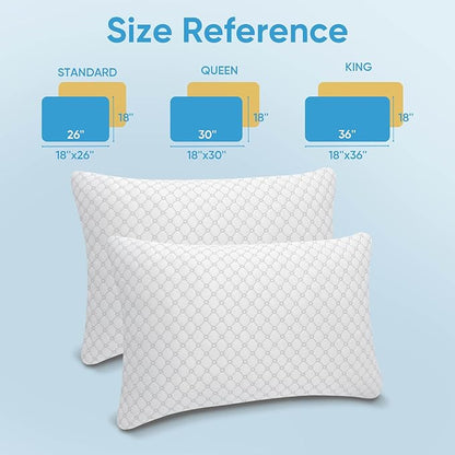 Shredded Memory Foam Pillows, Cooling Bed Pillows Queen Size Set of 2 for Sleeping, Adjustable Firm Pillows for Side Back and Stomach Sleepers, Washable Removable Cover