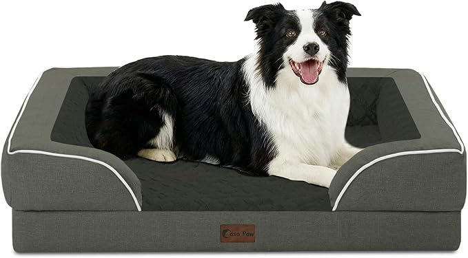 Orthopedic Dog Beds for Large Sized Dogs, Waterproof Memory Foam Large Pet Bed with Sides 35x22Inch, Non-Slip and Egg-Crate Foam Big Dog Couch Bed with Removable Washable Cover, Dark Green