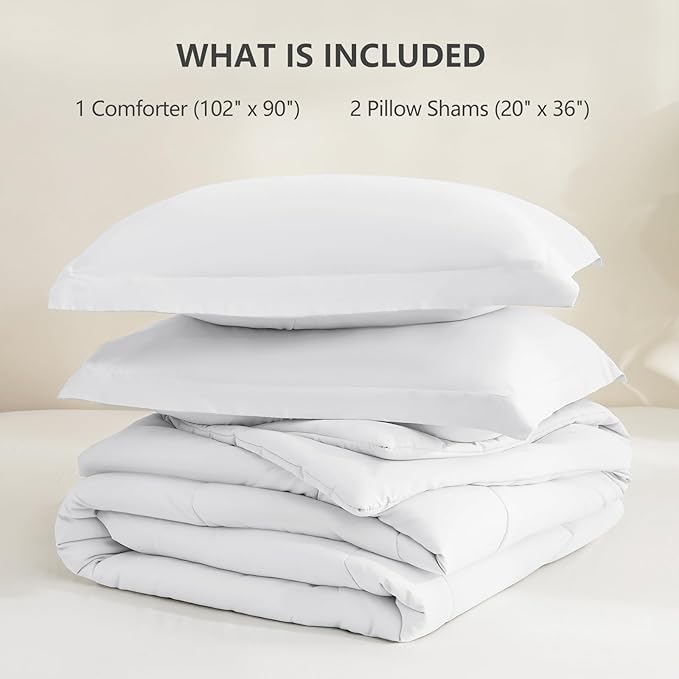CozyLux King Size Comforter Set - White Comforter King Size, 3 Pieces Box Stitched Bed Set for All Seasons, Soft Lightweight Bedding Sets with 1 Down Alternative Comforter and 2 Pillow Shams