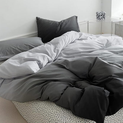 Cottonight Grey Gradient Comforter Set Twin Boys Teens Grey and Black Bedding Set Modern Aesthetic Blanket Quilts Soft Breathable Blackish Gray 3 Piece Bedding Comforter Set