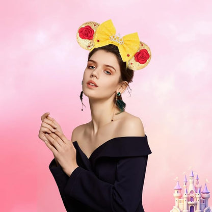 Mouse Ear Headbands,Sparkle Mouse Ears Headband for Women Girls Cartoon Princess Costume Cosplay Decoration(belle)