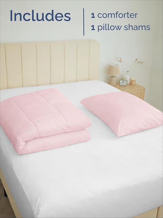 Twin XL Comforter Set - 2 Piece Bed Set for All Seasons - 1 Soft Quilted Comforter with Corner Tabs & 1 Pillow Sham - Comfy, Cozy & Breathable - Premium Down Duvet Insert - Twin XL Size, Lavender Pink