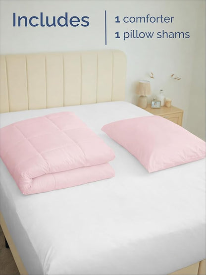 Twin Comforter Set - 2 Piece Bed Set for All Seasons - 1 Soft Quilted Comforter with Corner Tabs & 1 Pillow Sham - Comfy and Breathable - Premium Down Duvet Insert, Oeko-TEX - Twin Size, Lavender Pink