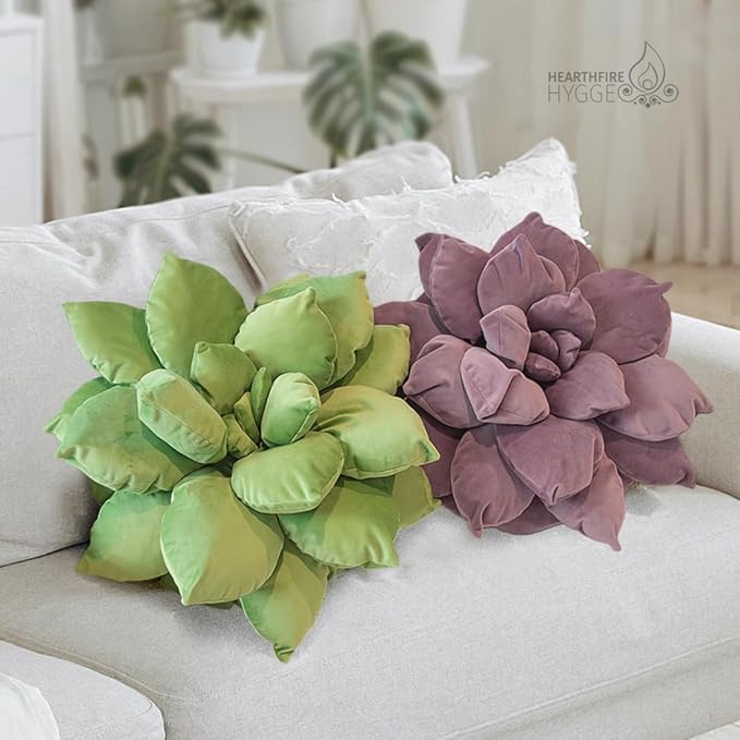 3D 17" Purple Cactus Flower Pillow | Hand-Stitched Flower Pillow for Bedroom, Living Room, and Nursery | Cozy Decorative Leaf Throw Pillow