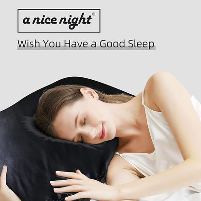 A Nice Night Satin Silky Soft Quilt Luxury Super Soft Microfiber Bedding Comforter Set, Light Weighted (Black, Twin)