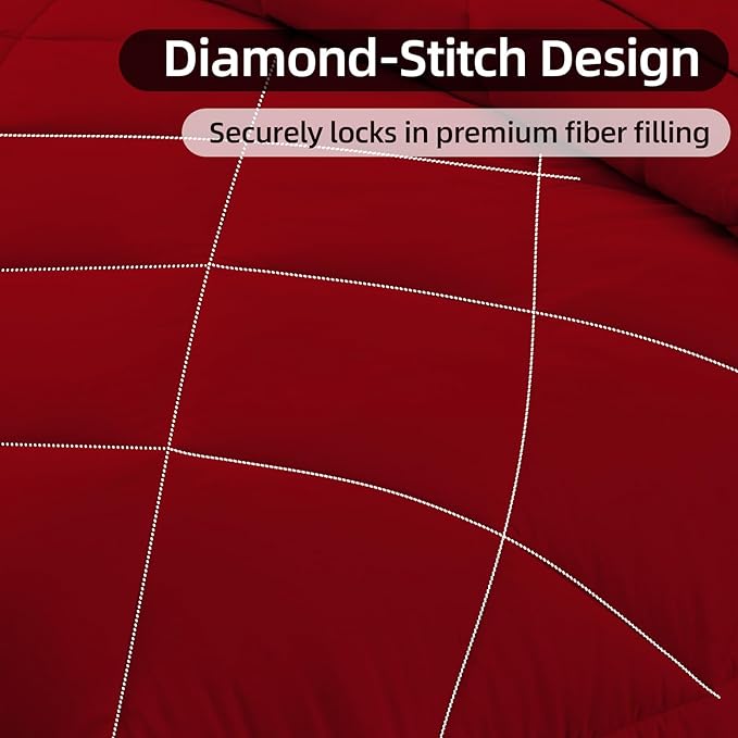 FUANNA 7 Pieces Queen Comforter Set, All Season Bed in a Bag Queen Size, Luxury Soft Bedding Sets with Comforter, Flat Sheet, Fitted Sheet, Pillowcases & Pillow Shams, Red & Black