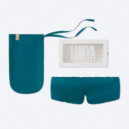 Lunya Washable Silk Sleeping Mask - Thermoregulating Mulberry Silk, Light Blocking and Comfortable Fit – Sleep Mask for Women and Men with Box - Piquant Teal - Large