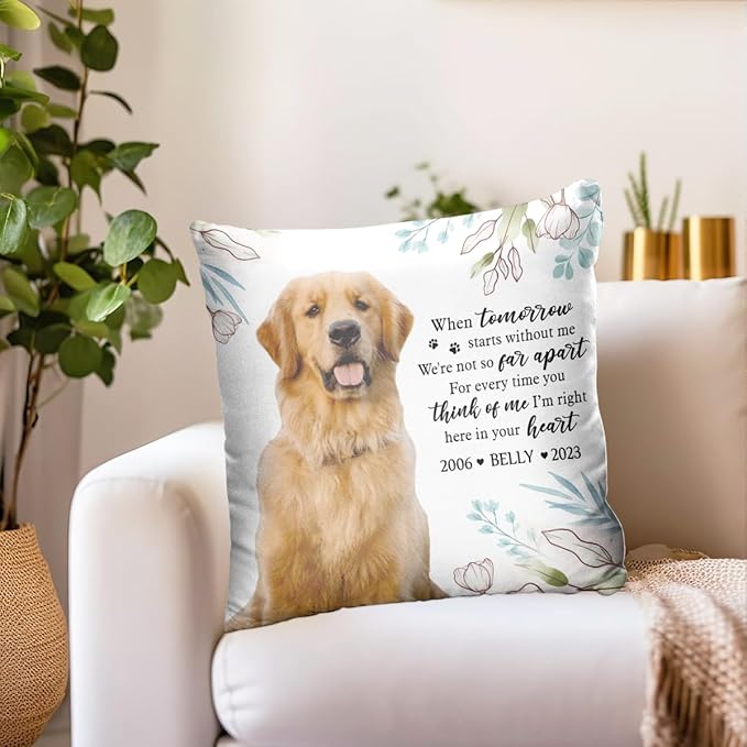 Pawfect House Personalized Dog Memorial Throw Pillows with Photo (Insert Included), I'm Right Here in Your Heart, Loss of Dog Sympathy Gift, Cat Memorial Gifts for Loss of Cat, Pet Loss Gifts