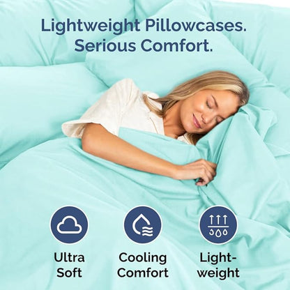 Queen Pillow Cases Set of 10 - Ultra Soft Hotel Quality Pillowcase Covers - Comfy, Cozy & Wrinkle Free - Shrink, Stain and Fade Resistant - Machine Washable Pillow Protectors - 10 Pcs Set - Spa Blue