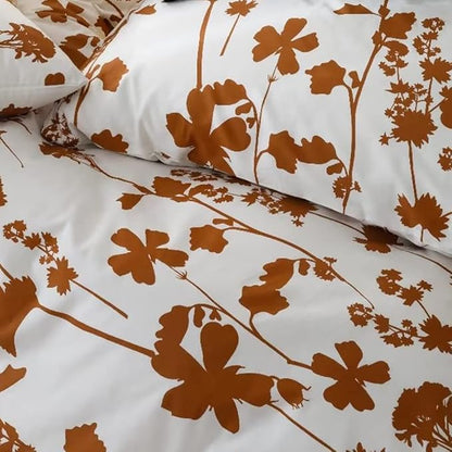 CLOTHKNOW Brown Floral King Size Comforter Set Botanical Bedding Comforter Sets Women Girls Comforter White Brown Comforter with 2 x Pillow Cases