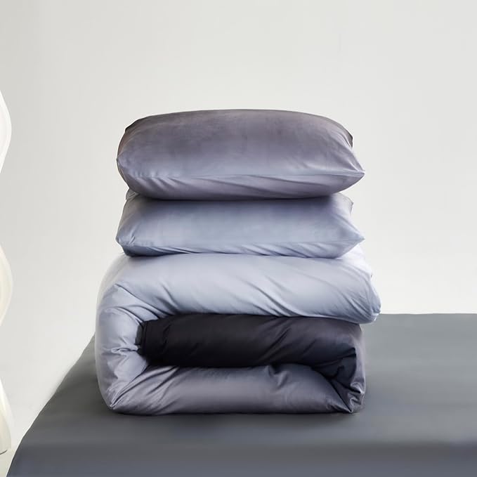 KAREVER Gray White Gradient Comforter Set Cal King Gray Velvet Bedding Comforter Modern Plain White and Deep Gray Gradient Soft Quilt Farmhouse Flannel Comforter Warm California King Bed Comforter