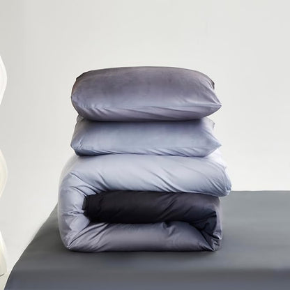 KAREVER Gray White Gradient Comforter Set Cal King Gray Velvet Bedding Comforter Modern Plain White and Deep Gray Gradient Soft Quilt Farmhouse Flannel Comforter Warm California King Bed Comforter