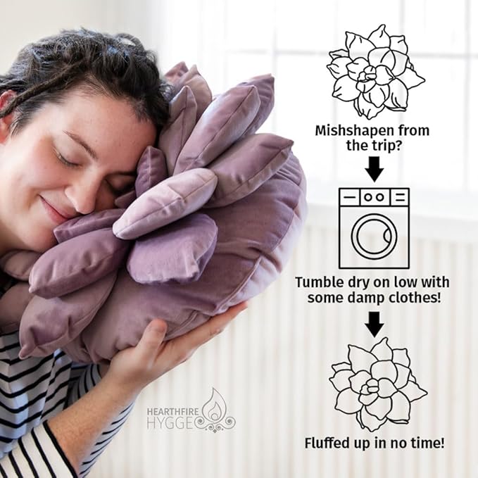 3D 17" Purple Cactus Flower Pillow | Hand-Stitched Flower Pillow for Bedroom, Living Room, and Nursery | Cozy Decorative Leaf Throw Pillow