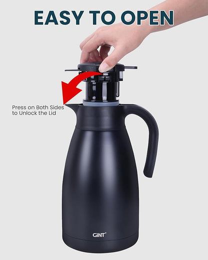 GiNT 51Oz Stainless Steel Thermal Coffee Carafe with Lid/Double Walled Vacuum Thermal Carafe / 12 Hour Heat Retention (Black, 1.5L)