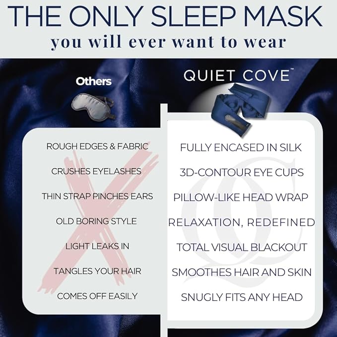 3D Silk Sleep Mask in Gift Box, Sleep Longer in Total Darkness and Comfort. Total Blackout Liner Blocks Light, Lightweight, 100% Silk 22 Momme, Foam Countour Does Not Crush Eyelashes (Noble Blue)
