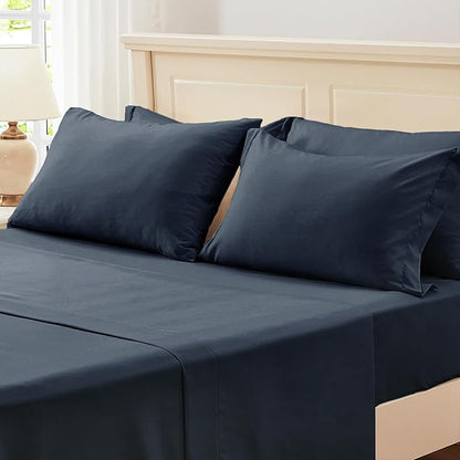 Zzlpp Full Comforter Set 7 Pieces, Navy Blue Seersucker Bed in a Bag with Comforter and Sheets, All Season Bedding Sets with 1 Comforter, 2 Pillow Shams, 2 Pillowcases, 1 Flat Sheet, 1 Fitted Sheet